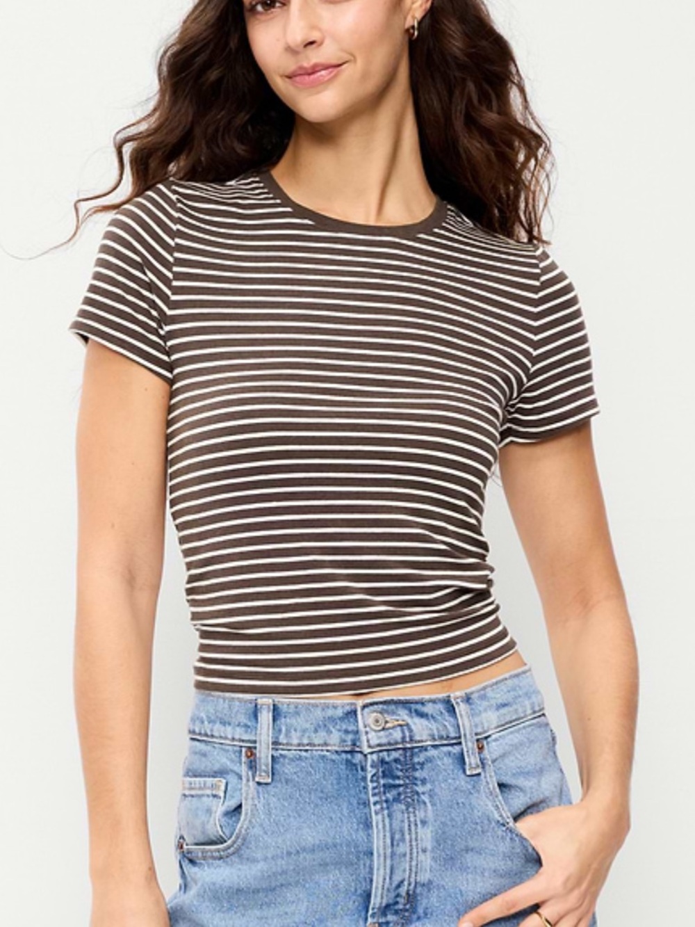 Old Navy Brown & White Striped Short-Sleeve Tee